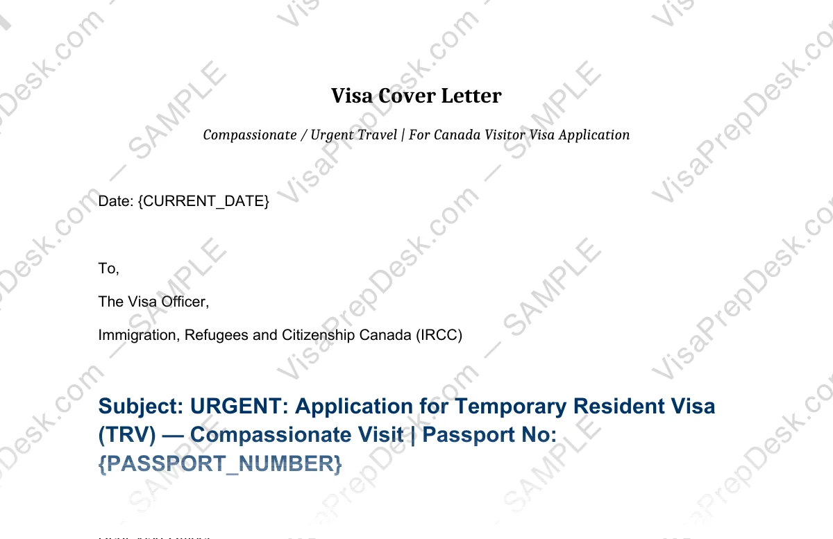 First page preview of the Canada Compassionate Cover Letter template for Pakistani applicants — watermarked sample