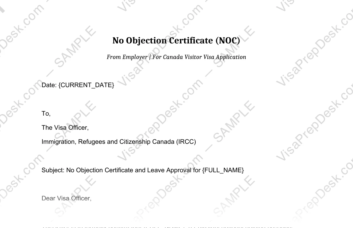 First page preview of the Canada Employer NOC template for Pakistani applicants — watermarked sample