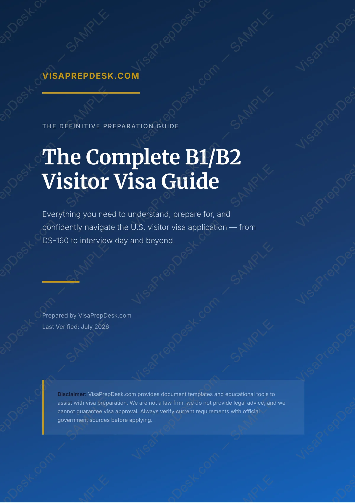 First page preview of the US B1/B2 Visa Interview & Documentation Guide — Pakistan Edition template for Pakistani applicants — watermarked sample